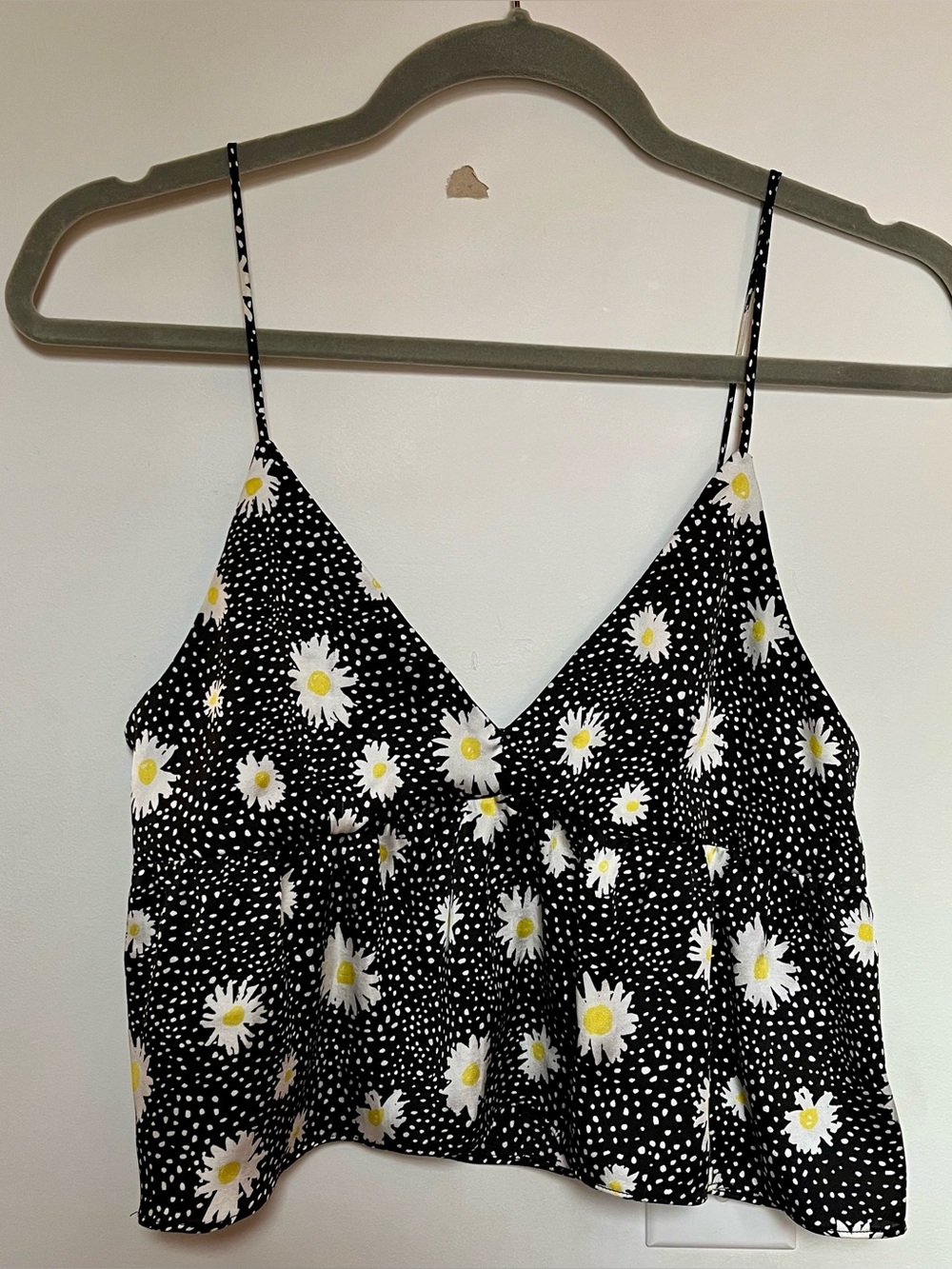 Little Moon Black Daisy Polka Dot Spaghetti Strap Top